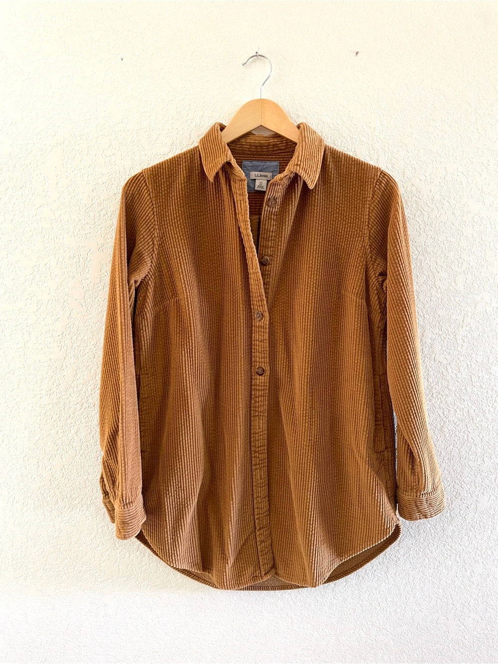 L.L. Bean Caramel Corduroy Shirt Jacket Shacket Long Tunic Button Down Sz XS - Picture 4 of 13